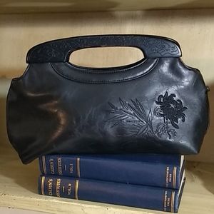 Fossil Purse Leather with Engraved Wood Handles